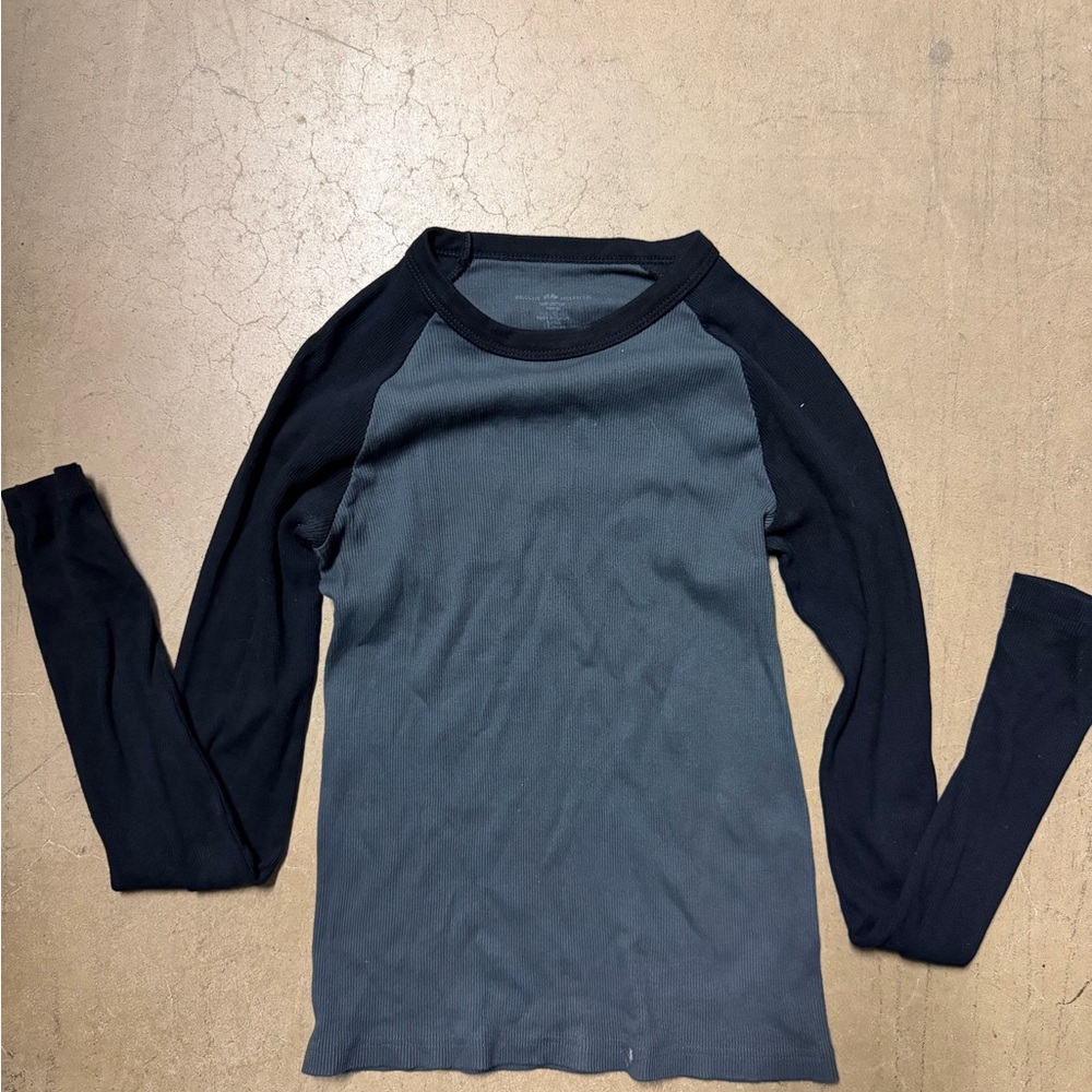 Brandy Melville Black and Charcoal Gray Long Sleeve Raglan Tee